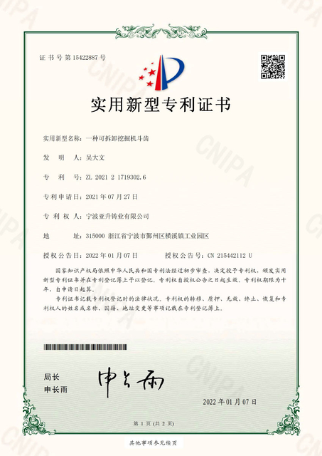 IP06 一种可拆卸挖掘机斗齿